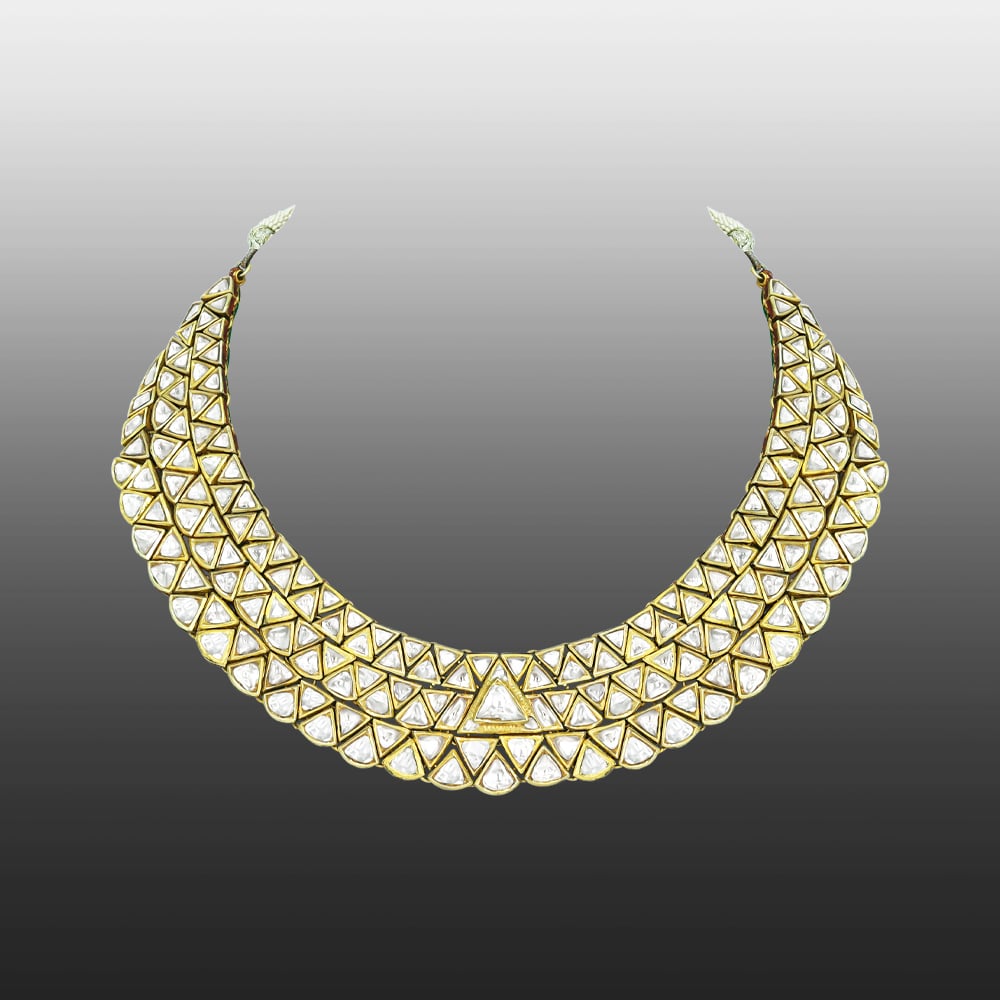 Geometric Polki Collar Necklace with Gold Framework